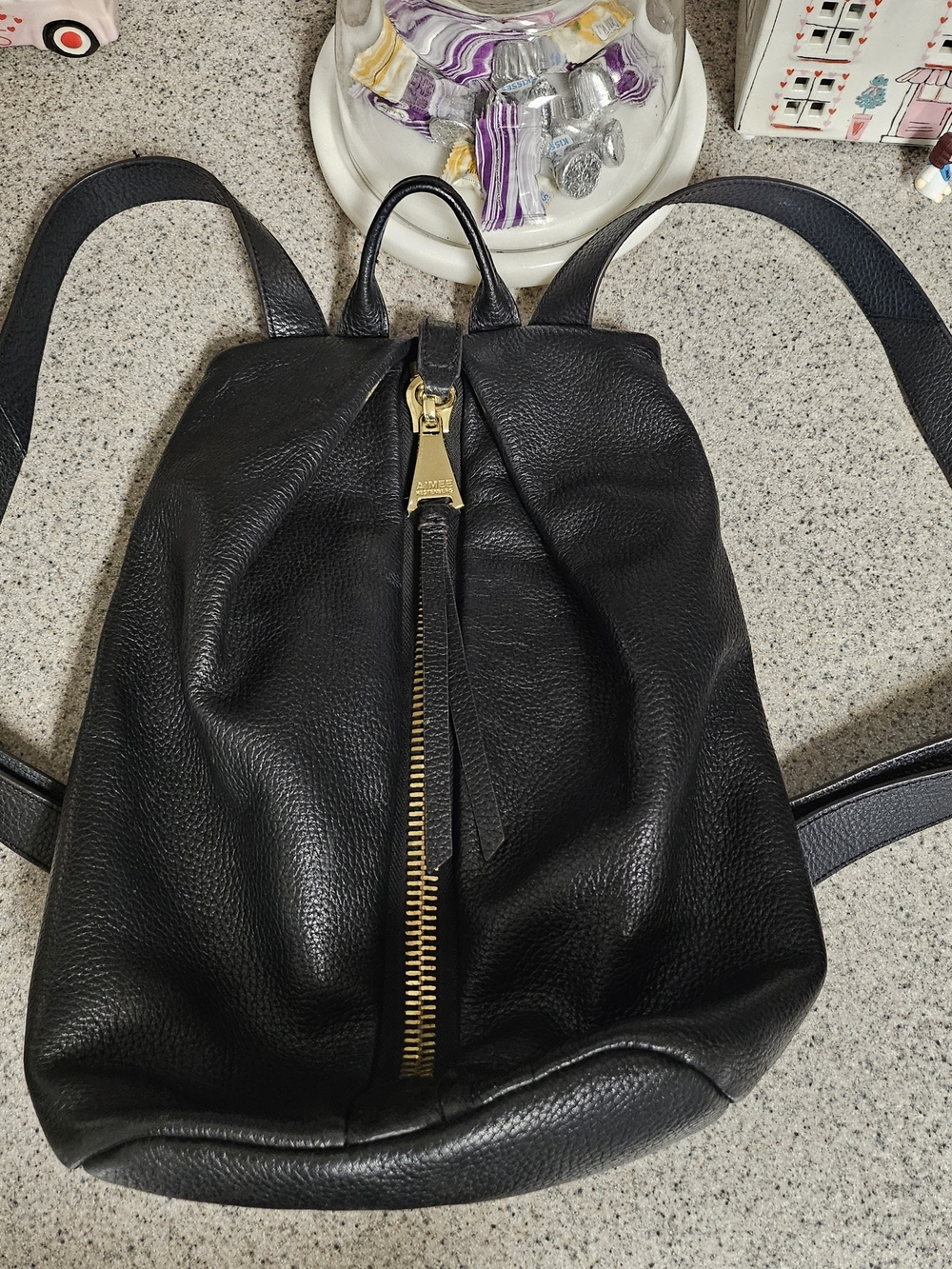 Aimee Kestenberg Black Pebbled Leather Backpack with Gold Hardware